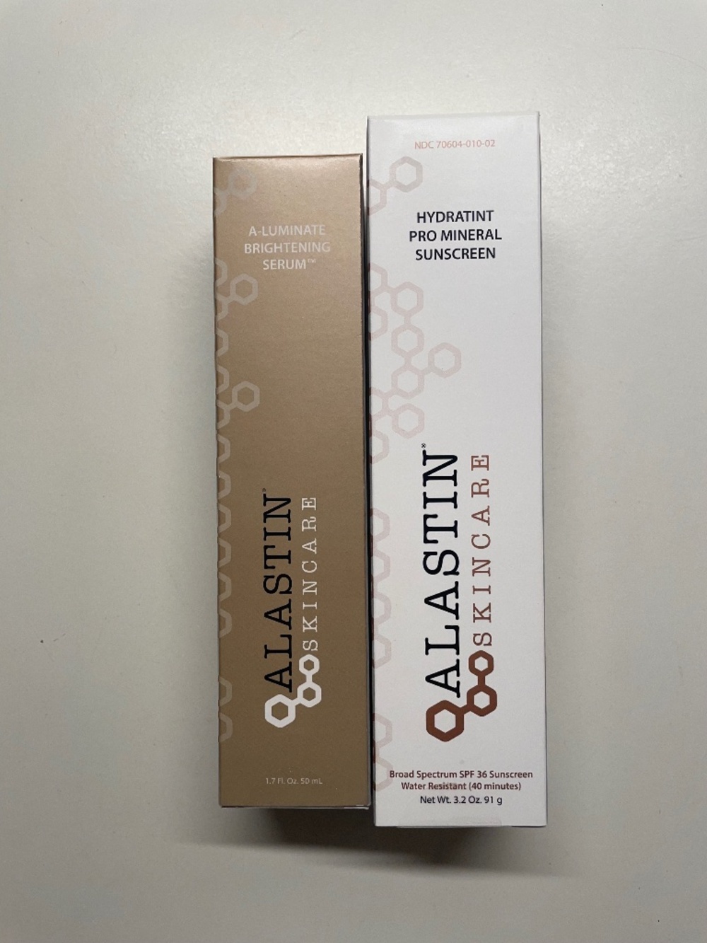 Alastin brightening serum and mineral sunscreen